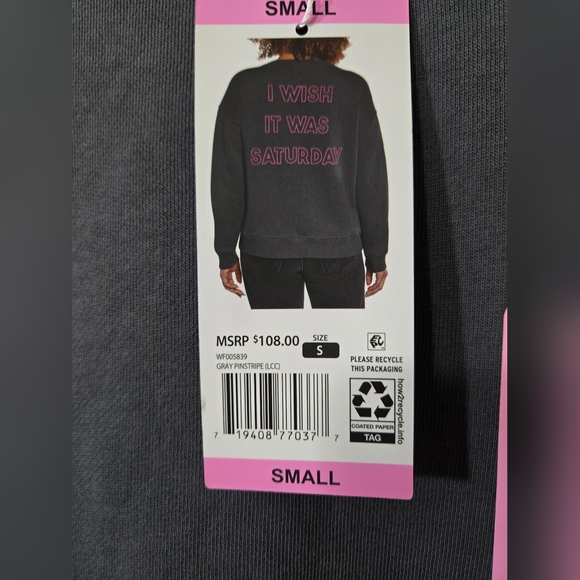 NWT WildFox I WISH IT WAS SATURDAY S gray sweatshirt - Picture 3 of 4